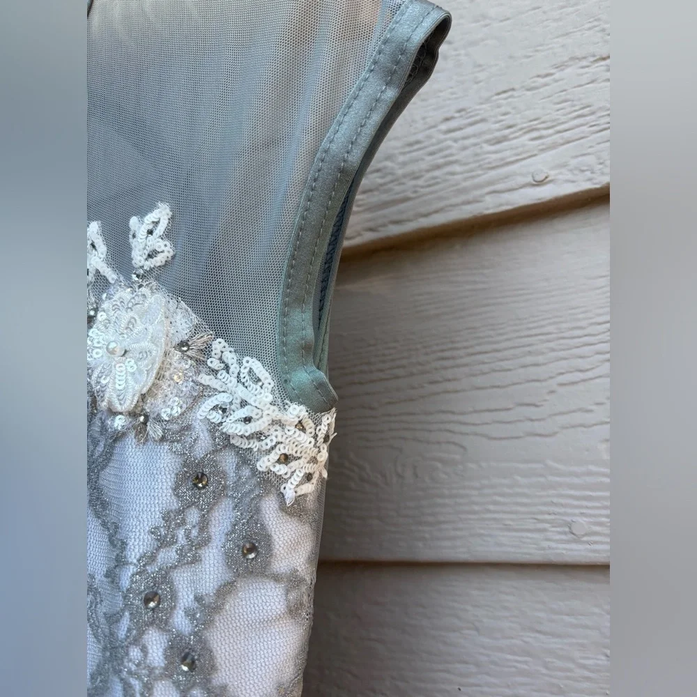 Grey Floral Figure Skating/Dance Dress - Picture 6 of 13